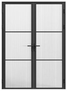 Blocco porta reversibile a due battenti 2 x H204 x L93 cm in Alluminio e Vetro testurizzato Nero - MASERU