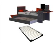 Letto a scomparsa gamer 2 x 90 x 200 Con scrivania LED Antracite e Rosso + Rete - VOUANI