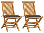 Sedie da giardino con cuscini antracite 2 pz massello di teak