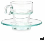 Tazza con Piatto Trasparente Vetro 90 ml (6 Unità)