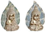 Statua Decorativa DKD Home Decor 12,4 x 5,6 x 17,7 cm Azzurro Buddha Turchese Orientale Decapaggio (2 Unità)