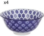 Set 4 ciotole fiori geometria blu porcellana Hanami