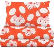 Completo letto matrimoniale corallo fiori bianchi