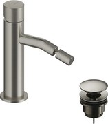 Rubinetto per bidet getto laminare cristallino LOOP K SANYCCES argento spazzolato con piletta