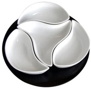 Set di 4 ciotole con vassoio TORO in ceramica e legno