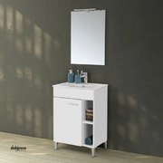 Mobile Bagno A Terra "Greta" Da 60 Cm Composto Da Un Anta Ed Un Vano a Giorno Lavabo E Specchio Con Lampada Led Finitura Bianco Lucido