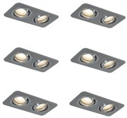 Set di 6 faretti da incasso arrotondati color canna di fucile GU10 50mm regolabili IP44 2 luci - Alberto