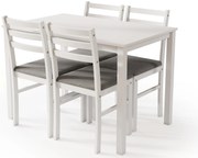 Set TORINO tavolo + 4 sedie Bianco/Grigio Chiaro (tessuto Sawana 21) – SET IN LEGNO PER CUCINA/SALA DA PRANZO