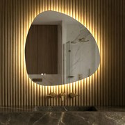 Specchio irregolare con illuminazione 94x94\74x74\64x64\84x84 cm, bicolore, interruttore touch, tappetino riscaldante