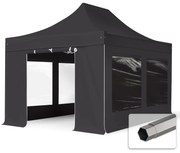 TOOLPORT 3x4,5 m gazebo pieghevole PVC ignifugo con laterali (finestre panoramiche), PREMIUM acciaio, nero - (600114)