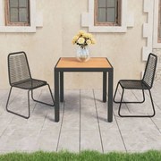 Set Da Pranzo Da Giardino 3 Pz İn Rattan Pvc Nero E Marrone /