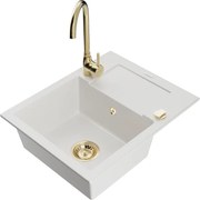 Mexen Enzo lavello in granito 1-vasca con scolapiatti e rubinetto da cucina Telma, bianco - 6506-20-670200-50