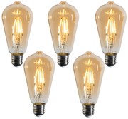 Set di 5 Lampadine LED a filamento dimmerabili E27 ST64 Oro 4.5W 450 lm 2200K
