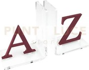 Reggilibro letters in cristallo acrilico trasparente e vinaccia