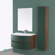 Mobile Bagno Sospeso "Maiori" Da 90 Cm Composto Da Due Cassetti Finitura Noce Canaletto/Verde Bottiglia