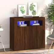 Credenza con luci led rovere marrone 80x35x75 cm