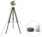 Lampada da terra intelligente a treppiede in legno con faretto da studio incl. Wifi B35 - Braha