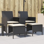 Divano giardino 2 posti con tavolo e sgabelli nero polyrattan
