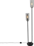 Lampada da terra Art Déco nera con vetro fumé 2 luci - Laura