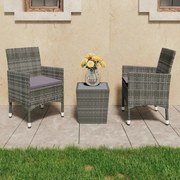 Set bistrot giardino 3 pz polyrattan e vetro temperato grigio