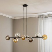 EMIBIG LIGHTING Lampada a sospensione Glassy, a 8 luci, nero, grafite/ambra/trasparente