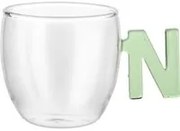 Tazzina caffè lettera N verde in vetro borosilicato, 150 ml