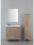 Mobile Bagno a Terra 80 Cm Due Ante Due Cassetti Specchio Con Illuminazione Led Feridras "Greta" Rovere Tropea