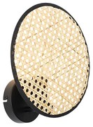 Lampada da parete rurale nera con rattan 25 cm - Kata