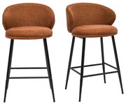 Sgabello da bar design in tessuto effetto velluto testurizzato color terra bruciata e metallo nero (set di 2) ROSALIE