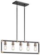 Lampadario Industrial Nordico Imahn Acciaio Nero Ottone 5 Luci E27