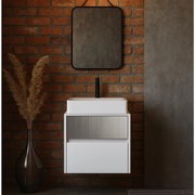 Mobile da bagno sospeso sotto lavabo L 59.5 x H 50 x P 45.5 cm bianco laccato opaco, 2 cassetti Niwa