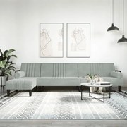 Divano Letto A L Grigio Chiaro 260x140x70 Cm İn Velluto /