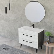 Mobile Bagno Da Terra "Unit Four" Da 80 Cm Composto Da Due Cassetti Finitura White Elm/ Cemento Grigio Lava