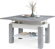 BRAWO Cemento Millennium/Bianco - TAVOLINO DA CAFFÈ CON PIANO ALLUNGABILE E SOLLEVABILE TAVOLO TRASFORMABILE CON RIPIANO