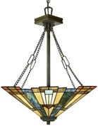 Lampadario Tiffany Inglenook Metallo Bronzo Valiant Piramide 3 Luci E27