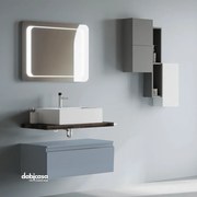 Mobile Bagno Sospeso "Linea" Da 80 Cm Composto Da Un Cassetto Ed Un Mensolone Top Lavabo E Specchio Finitura Blu Pastello Opaco