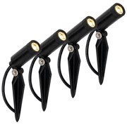 Set di 4 faretti a picchetto neri con LED ricaricabili a energia solare IP65 - Garly