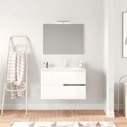Mobile bagno con lavabo e illuminazione L 81 x H 53 x P 46.5 cm frontale bianco/laterali rovere fumo 2 cassetti per vasca centrale Eva