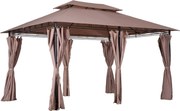 Gazebo da Giardino 4x3m in Acciaio Doppio Tetto Cachi...