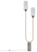 Lampada da terra Art Déco in ottone con vetro trasparente 2 luci - Rid