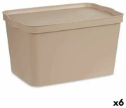 Scatola portaoggetti con coperchio Beige Plastica 24 L 29,3 x 24,5 x 45 cm (6 Unità)