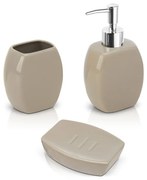 Set 3 accessori bagno da appoggio in ceramica tortora