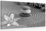 Quadro su tela – Giardino Zen e pietre nella sabbia in bianco e nero