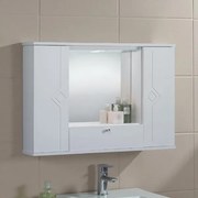 Specchiera mobile contenitore da bagno MERCURIO 90 bianco lucido a 2 ante e luce LED