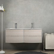 Mobile da bagno sospeso doppio lavabo 120 cm rovere sbiancato senza specchio