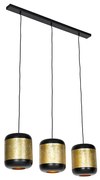 Lampada a sospensione vintage nera con ottone oblungo 3 luci - Kayleigh