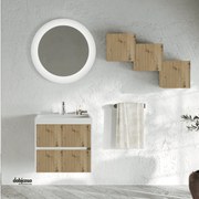 Mobile Bagno Sospeso "Portofino" Da 60 Cm Composto Da Due Cassetti Lavabo E Specchio Finitura Rovere Oro