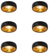 Set di 6 faretti da incasso di design neri con interno dorato - Mooning