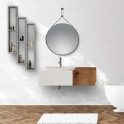 Lavabo sospeso bianco 60 cm con cassetto laterale 40 cm rovere oro e specchio - Itaca