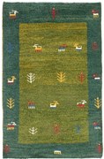 Gabbeh Tappeto persiano 90x60 Verde (Iran) Annodato A Mano